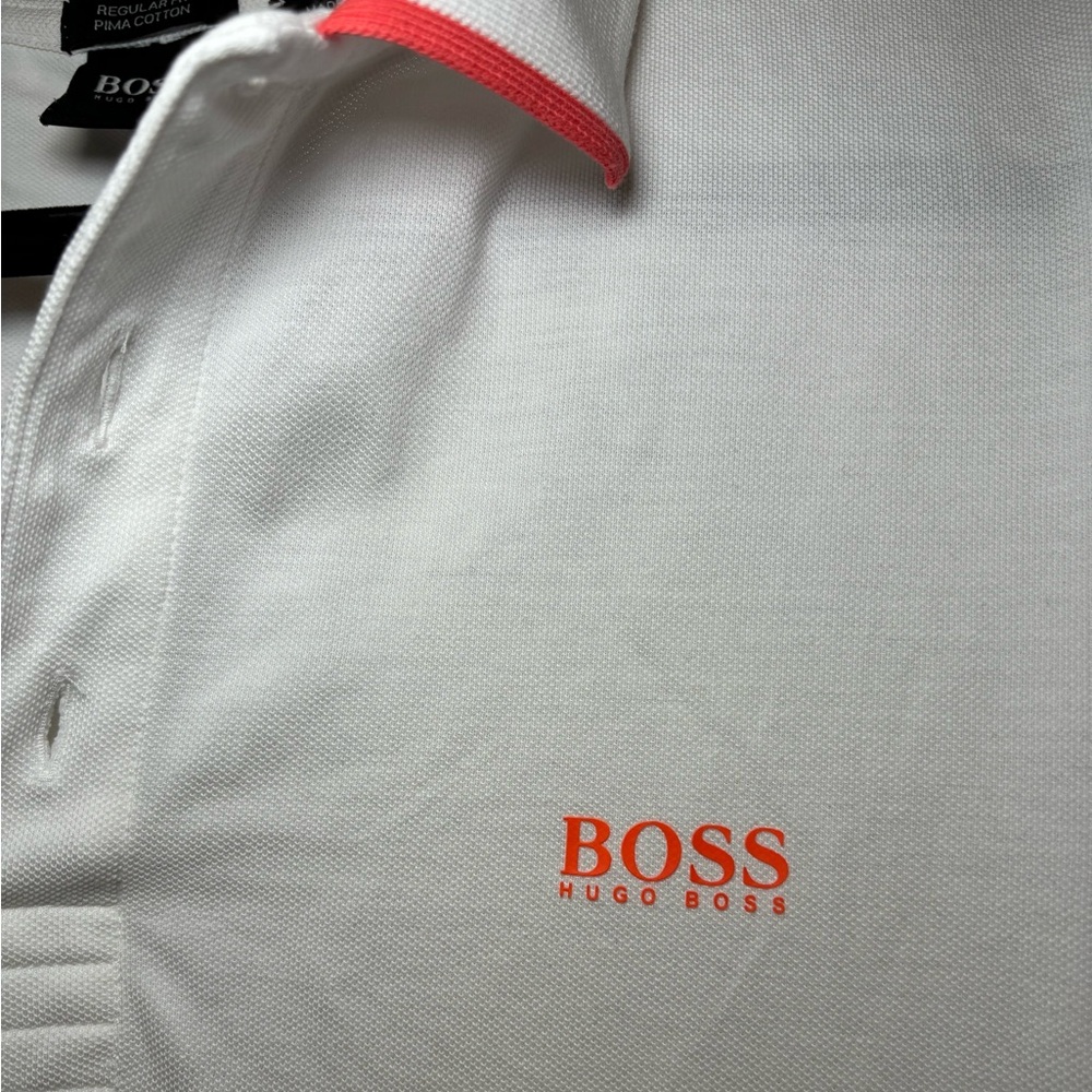 BOSS - White and Orange Polo Shirt for Men in Size L - Picture 4 of 10